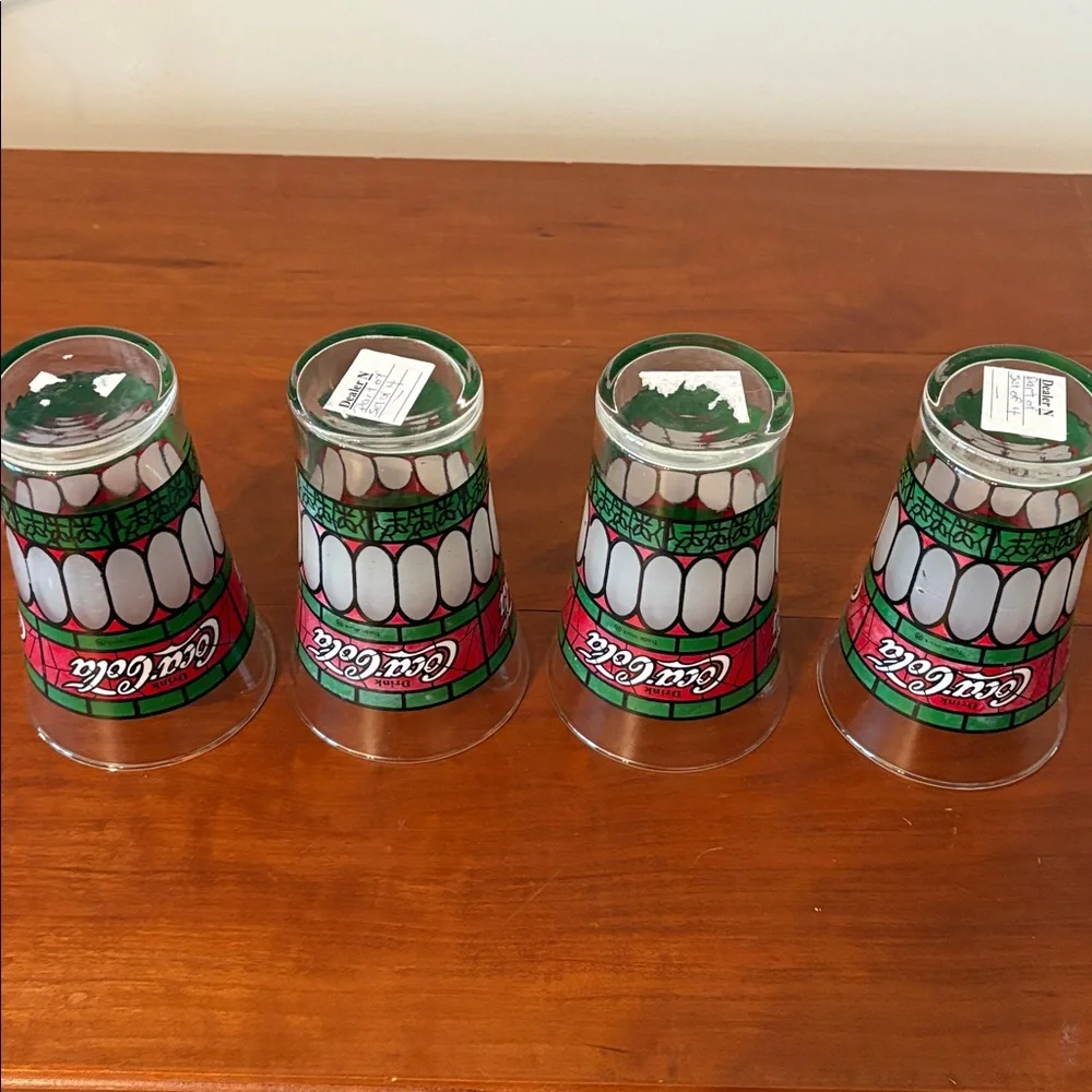 Vintage Coca Cola Tiffany Style Glasses Set of 4 Retro Stained Glass Tumblers